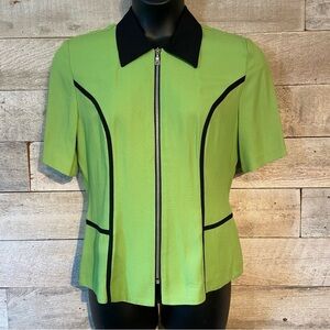 Vintage Amoretti women’s  chartreuse & black shirt-sleeved blazer in size 12